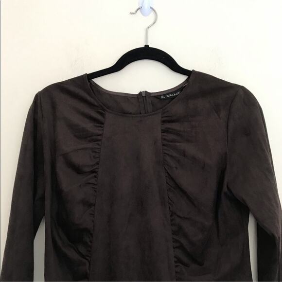 ZARA Faux Suede Ruched Draped Pencil Mini Shift Dress - Picture 6 of 7